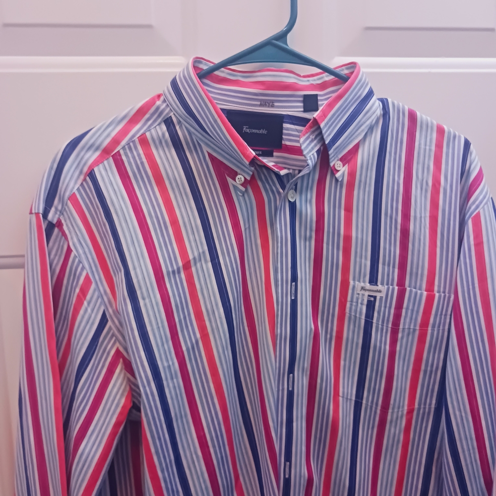 Faconnable Men's Striped Button-Down Shirt - Pink, Blue, White